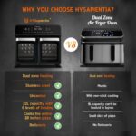HYSapientia 22L Dual Zone Air Fryer Oven With Rotisserie, Large Double Air fryers Mini Ovens Digital 2400W 10 in 1 Airfryer Countertop Convection Oven electric and grill,Stainless Steel,13 Accessories - Image 5